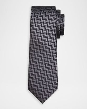 Giorgio Armani Men & apos;s Woven-Effect Herringbone Silk Jacquard Tie