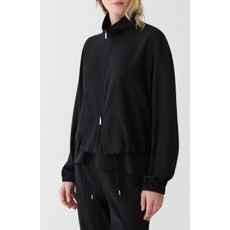 Lafayette 148 New York Stretch Organic Silk Georgette Bomber Jacket in Black at Nordstrom, Size X-Small