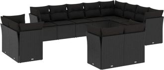 vidaXL Set De Sof&aacute;s De Jard&iacute;n 12 Piezas Cojines Rat&aacute;n Sint&eacute;tico Negro Vidaxl