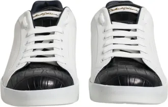 Dolce & Gabbana White Black Leather Portofino Sneaker Mens Shoes