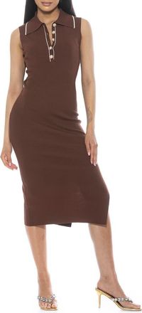 Alexia Admor Myah Imitation Pearl Button Knit Midi Dress in Brown at Nordstrom Rack, Size X-Large