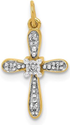 Diamond2Deal 14k Yellow Gold and Rhodium.03ct. Diamond Cross Charm Pendant