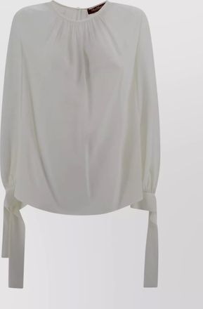 Max Mara back keyhole pleated neckline tie detail top
