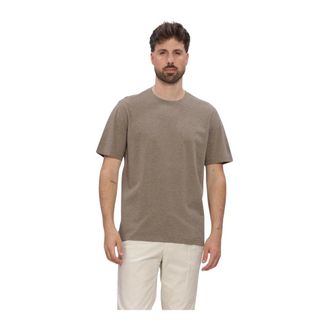 Profuomo Tops, Heren, Bruin, M, Katoen, T-shirt Crew Neck Gemerceriseerd Stretch Piqu&eacute;