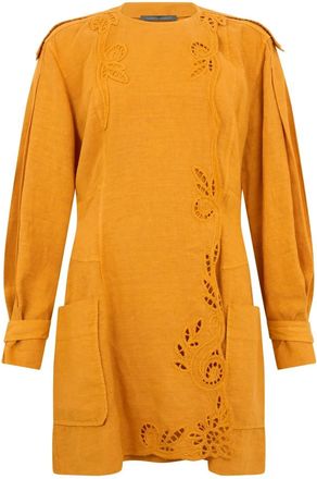 Alberta Ferretti Jurk met Ronde Hals - Dames - Korte kleedjes - Geel - S - Katoen - Kleedjes
