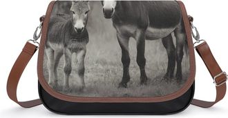 Generic Donkey White And Black Womens Crossbody Bag Fashion Shoulder Handbags Message Tote Bag with Adjustable Strap