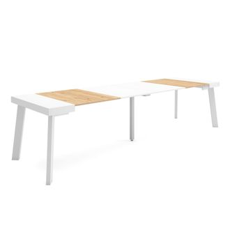 Skraut Home Mesa Consola Extensible, Mesa Comedor Plegable, 300, Para 14 Comensales, Patas De Madera, Estilo Moderno, Roble Y Blanco - Skraut Home