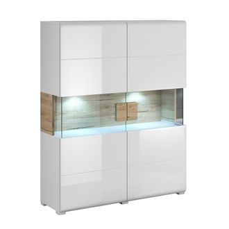 Petits Meubles Vajillero 2 puertas con LED estratificado Blanco marr&oacute;n