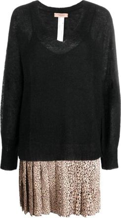 Twinset Gebreide Mini Jurk - Dames - Korte kleedjes - Zwart - S - Kleedjes