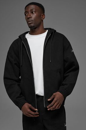 Alo | Cotton Canvas Full Zip Hoodie in Black, Size: Small