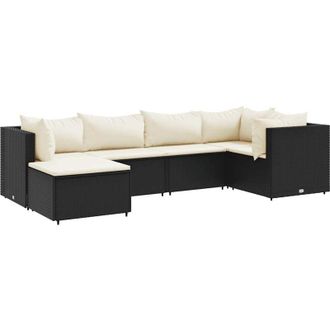 vidaXL Set Muebles De Jard&iacute;n 6 Piezas Y Cojines Rat&aacute;n Sint&eacute;tico Negro Vidaxl