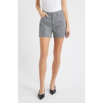 Frame Denim The Everyday High Waist Denim Shorts in Navy Stripe at Nordstrom, Size 28