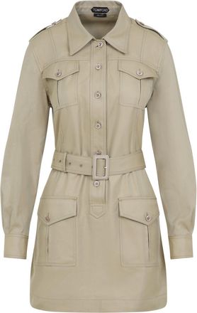 Tom Ford Pale Sage Beige Cotton Safari Mini Dress-Donna