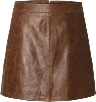 Selected Slwjil Leren HW Mini Rok - Dames - Rokken - Bruin - Maat: M Leer