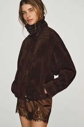 Blank NYC Funnel-Neck Suede Jacket