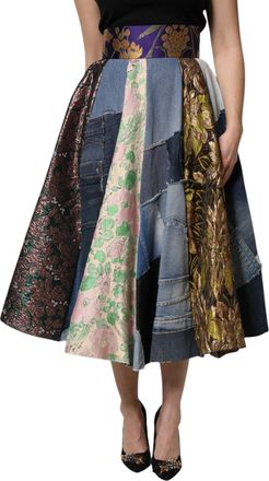 Dolce & Gabbana Womens Multicolor Patchwork High Waisted Midi Skirt