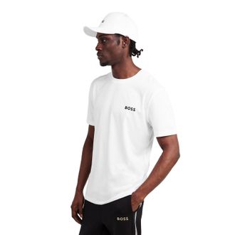 HUGO BOSS Heren Wedstrijd Logo Crew Hals T-shirt (Wit)