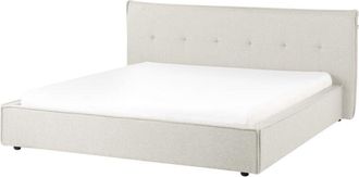 Beliani Fabric eu Super King Size Bed 6ft Linen Upholstery Black Legs with Headboard and Slatted Bed Frame Bedroom Furniture Off-White Lestre