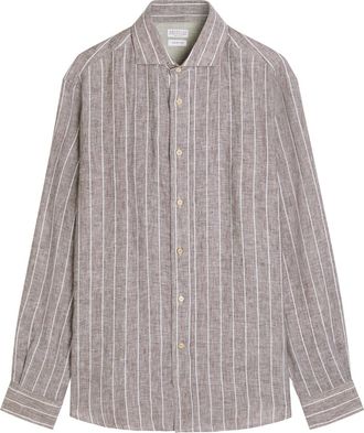 Brunello Cucinelli Striped Linen Shirt - Light Brown - XL