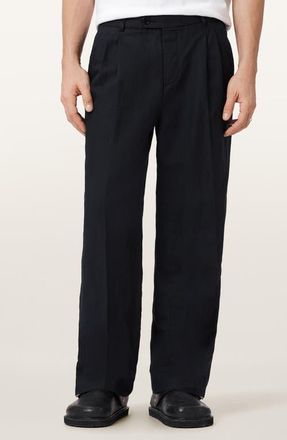 AllSaints Roland Pleated Cotton & Linen Dress Pants in Faded Black at Nordstrom, Size 30