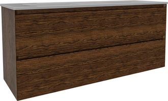 Saniclass Holz Pure Badkamermeubelset - 140x45x60cm - keramische wastafel wit - 2 wasbakken - 2 kraangaten - 4 lades - Walnut pure