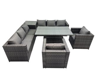 Fimous 8 Seater Outdoor Garden Rattan Furniture Set with Side Table Dark Grey