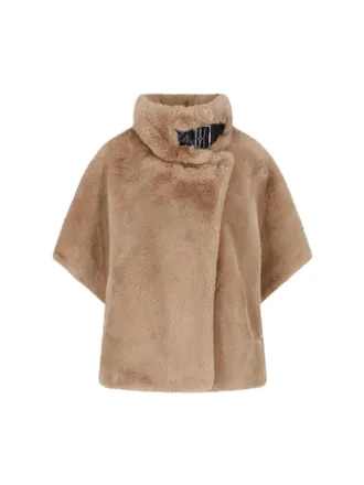 Pinko Beige Faux Fur Cape