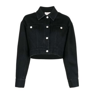 Alexander McQueen Alexander McQueen, Denim Jackets, female, Black, Size: S Denim Cropped Jacket Made in Italy