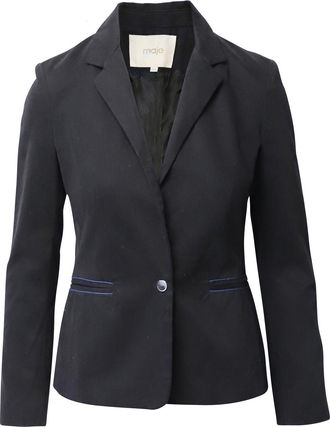Maje Contrast Trim Tailored Jacket in Black Cotton
