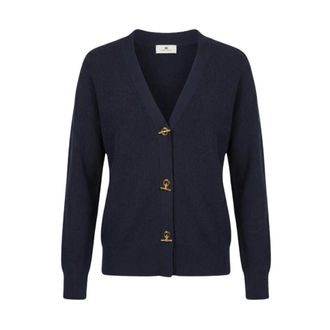 Elisabetta Franchi Gebreid vest met V-hals - Dames - Truien - Blauw - Maat: M Zijde
