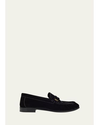 Saint Laurent Mens LE Cassandre YSL Moc-Toe Loafers in Velvet