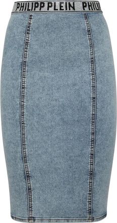 Philipp Plein Denim Super Stretch Rok met Kristallen - Dames - Spijkerrokken - Blauw - W26 - Denim - Rokken