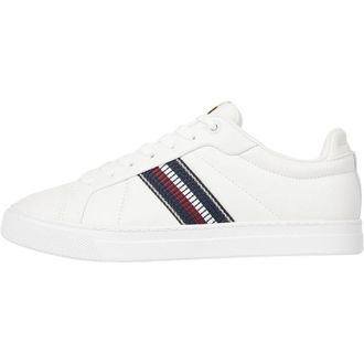 Tommy Hilfiger Womens Leather Runner Trainers, White (Ecru), 6,5