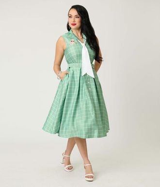 Unique Vintage 1950s Edith Swing Dress in Mint Plaid at Nordstrom, Size X-Small