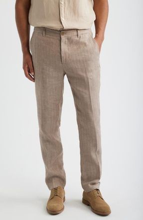 Bugatchi Linen Herringbone Chinos in Tobacco at Nordstrom, Size 38