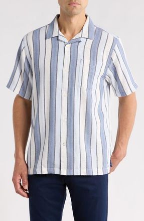 Tommy Bahama Santorini Stripe Cotton Blend Button-Up Shirt in Tidal Tempest at Nordstrom, Size Xx-Large