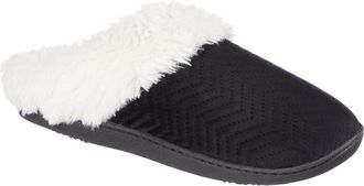 Isotoner Louise Chevron Quilted Faux Shearling Lined Slipper in Black at Nordstrom Rack, Size X-Large