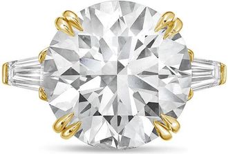 Diana M. Jewels 18kt yellow gold 6ct lab grown round diamond ring with baguettes on the sides