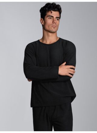 Trigema Strickfleece-Pullover TRIGEMA TRIGEMA Fleece-Rundhalsshirt, Herren, Gr. L, schwarz, 100% Polyester, Basic, Pullover Strickfleece-Pullover