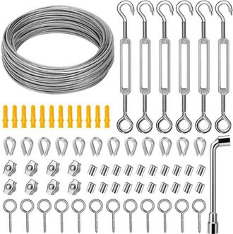 OEM Kit De Cuerda Colgante De Acero Inoxidable, Cable De Acero Inoxidable Recubierto De Pvc De 35 M/3 Mm Con Tensor Y Gancho M5, Cable Para Colgar Cuadros