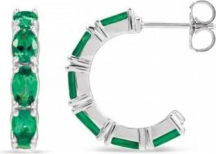 Allurez Oval Lab Grown Emerald Hoop Earrings 14K White Gold (2.15ct)