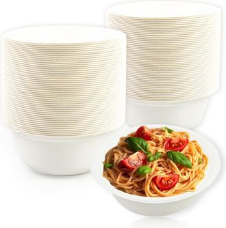 OEM 100 Cuencos Desechables De Papel, Fabricados Con Bagazo De Ca&ntilde;a De Az&uacute;car Y Compostables, Ideales Para Sopas Y Fiestas (blanco, 350 Ml)