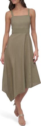 DKNY Paneled Linen Blend Midi Dress in Utility Green at Nordstrom, Size Small