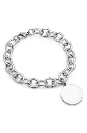 Steeltime Disc Pendant Link Bracelet in Silver at Nordstrom Rack