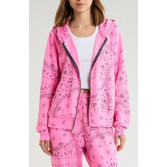 Aviator Nation Bandana Front Zip Hoodie in Neon Pink at Nordstrom, Size Xx-Large