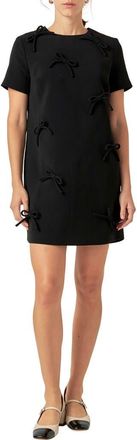 English Factory Bow T-Shirt Minidress in Black at Nordstrom, Size X-Small