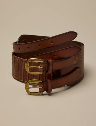 Lucky Brand Double Buckle Leather Stretch Belt