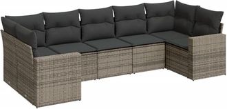 vidaXL Set De Sof&aacute;s De Jard&iacute;n 7 Piezas Con Cojines Rat&aacute;n Pe Gris Vidaxl