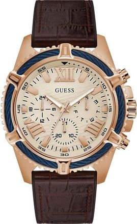Guess Analoog Horloge - Heren - Horloges - Bruin - ONE Size - Leer - Accessoires