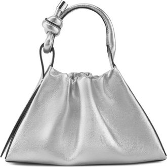 Behno Mini Tina Ruched Metallic Leather Baguette Top Handle Bag in Silver at Nordstrom